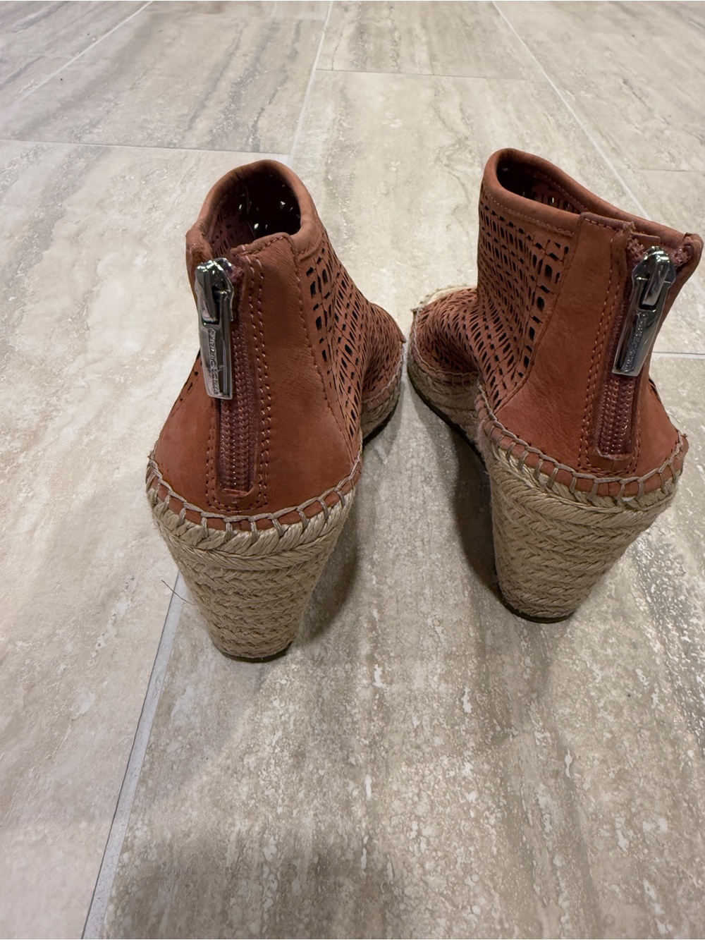 Vince Camuto Rust Laser-Cut Peep-Toe Wedge Espadrilles - Picture 3 of 6